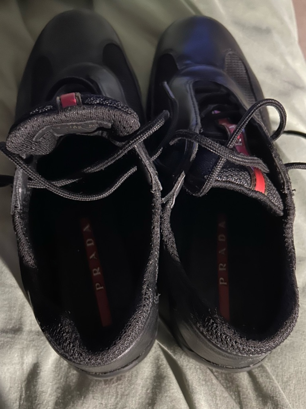 Prada Black Low-Top Sneakers with Red Logo Strips - Picture 3 of 4